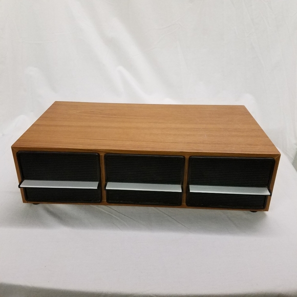 Vtg Wood Grain Cassette Tape Holder Drawers holds 48